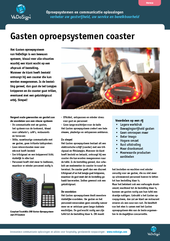 Brochure Gasten Oproepsysteem Coaster