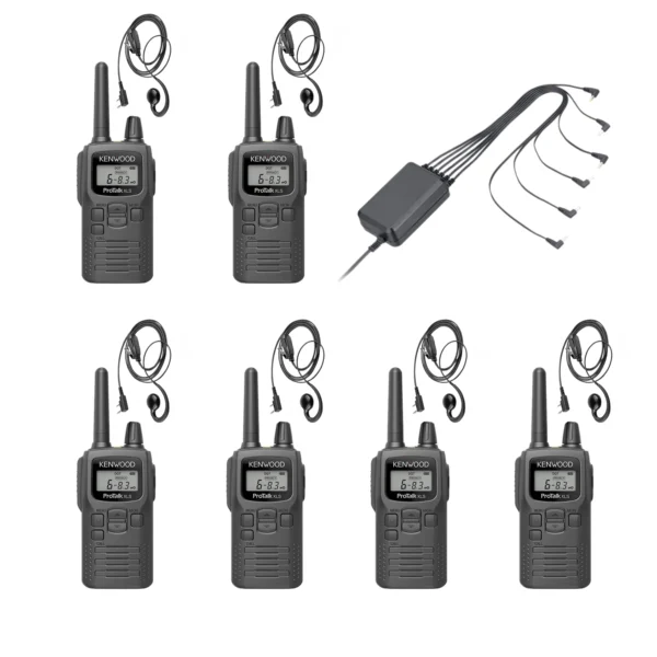 Kenwood Set Met Zes KT 300 Portofoon Compact Vergunningsvrij Met C Oortje K1 ZES