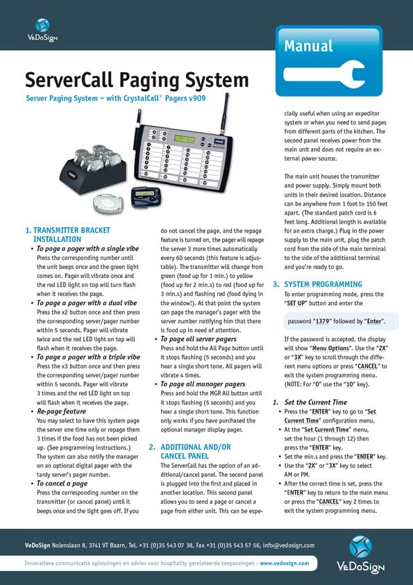 Manual ServiceCall Paging System